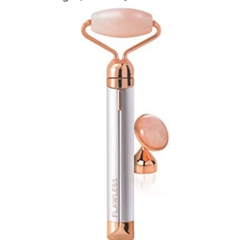 Finishing Touch Flawless Contour Vibrating Facial Roller & Massager, Rose Quartz